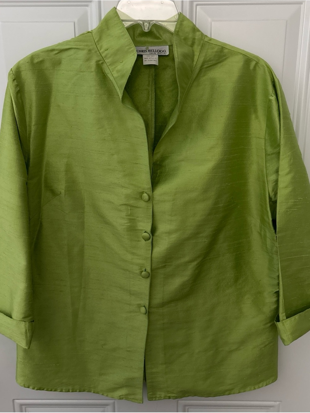 Chris Kellogg Palm Beach Women's Lime Green Silk Button-Front Jacket VTG
